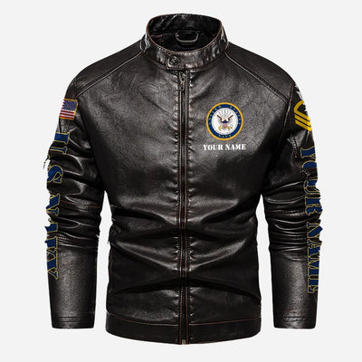 Premium Custom US Navy Veteran Leather Jacket, Gifts For Navy Veteran, Gifts On Father's Day, Veterans Day.