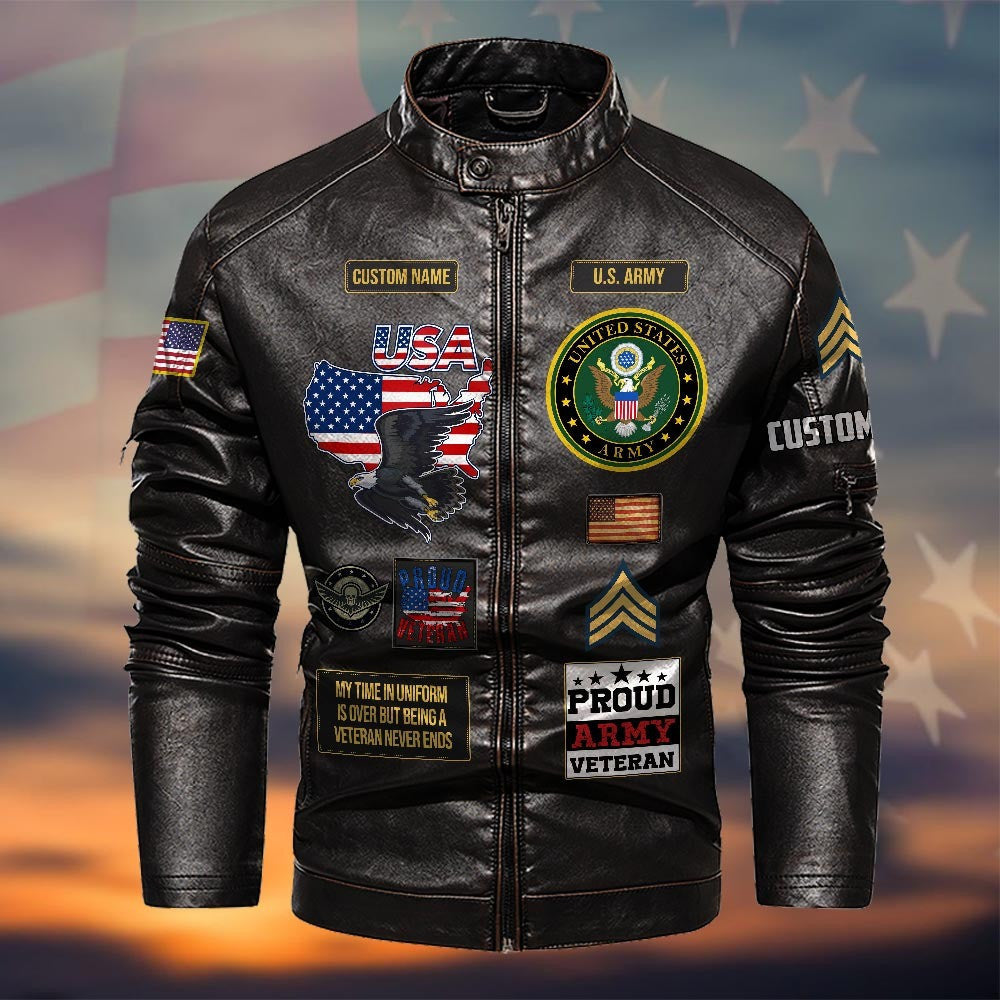 Premium Custom US Army Veteran Leather Jacket, Gifts For Army Veteran, Gifts On Father's Day, Veterans Day.