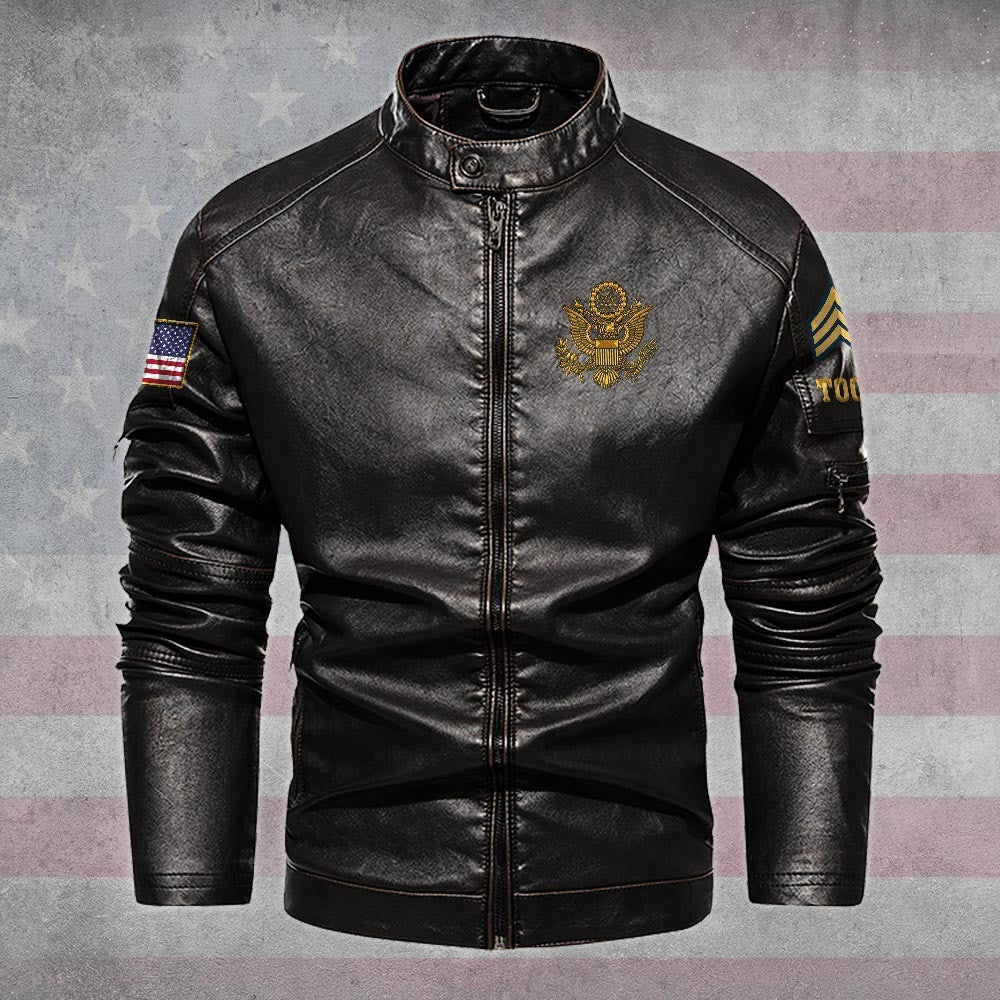 Premium Custom US Army Veteran Leather Jacket, Gifts For Army Veteran, Gifts On Father's Day, Veterans Day.