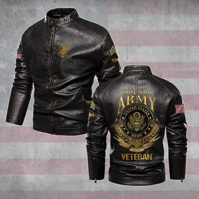Premium Custom US Army Veteran Leather Jacket, Gifts For Army Veteran, Gifts On Father's Day, Veterans Day.