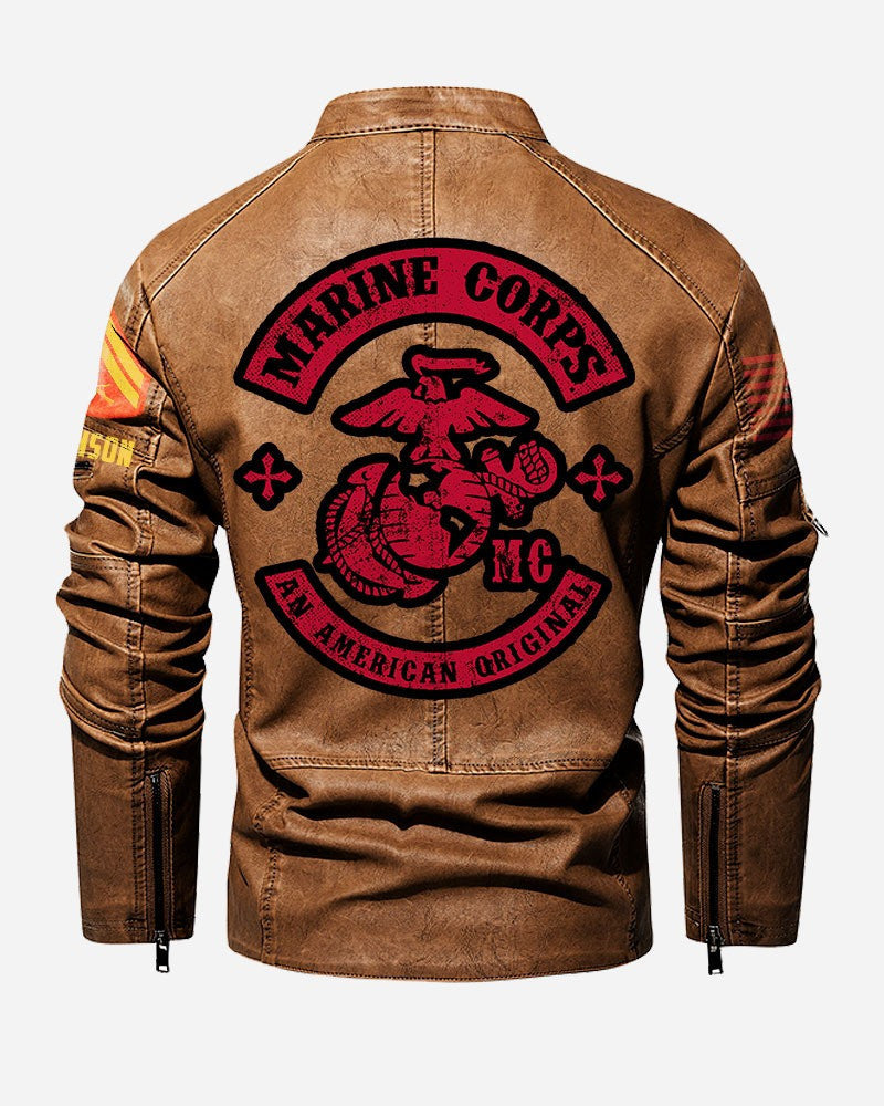 Premium Custom USMC Veteran Leather Jacket, Gifts For Marine Veteran, Gifts On Father's Day, Veterans Day.