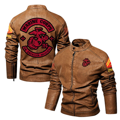 Premium Custom USMC Veteran Leather Jacket, Gifts For Marine Veteran, Gifts On Father's Day, Veterans Day.