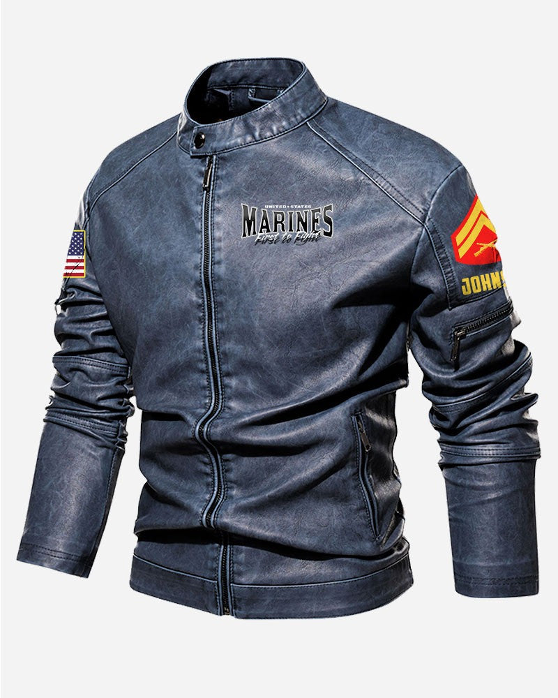 Premium Custom USMC Veteran Leather Jacket, Gifts For Marine Veteran, Gifts On Father's Day, Veterans Day.