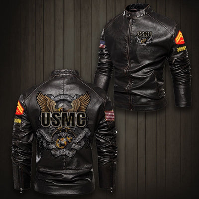 Premium Custom USMC Veteran Leather Jacket, Gifts For Marine Veteran, Gifts On Father's Day, Veterans Day.