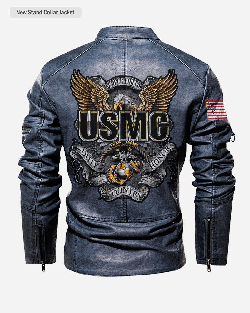 Premium Custom USMC Veteran Leather Jacket, Gifts For Marine Veteran, Gifts On Father's Day, Veterans Day.