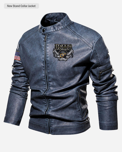 Premium Custom USMC Veteran Leather Jacket, Gifts For Marine Veteran, Gifts On Father's Day, Veterans Day.