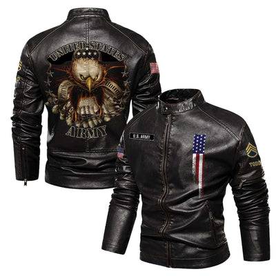 Premium Custom US Army Veteran Leather Jacket, Gifts For Army Veteran, Gifts On Father's Day, Veterans Day.