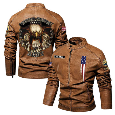Premium Custom US Army Veteran Leather Jacket, Gifts For Army Veteran, Gifts On Father's Day, Veterans Day.