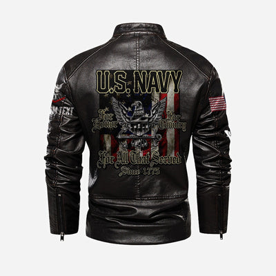 Premium Custom US Navy Veteran Leather Jacket, Gifts For Navy Veteran, Gifts On Father's Day, Veterans Day.