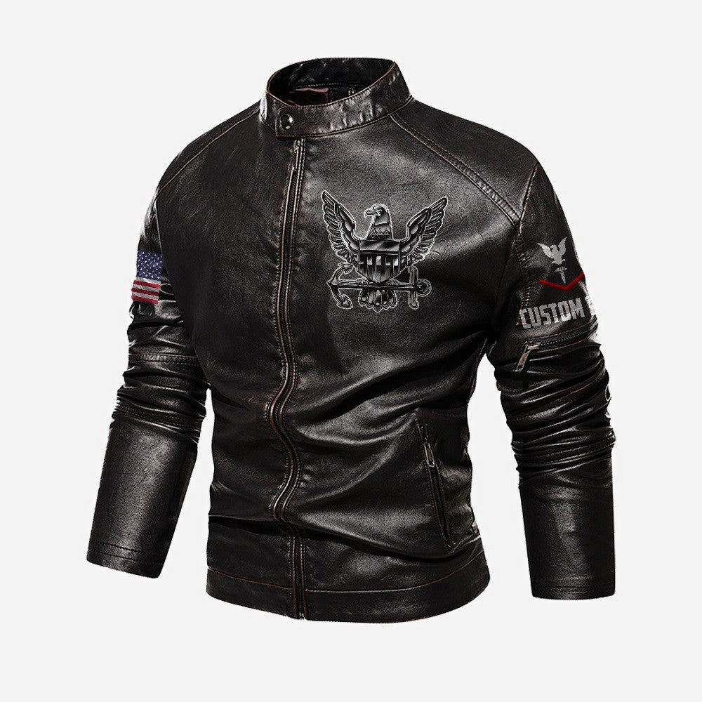 Premium Custom US Navy Veteran Leather Jacket, Gifts For Navy Veteran, Gifts On Father's Day, Veterans Day.