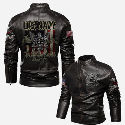 Premium Custom US Navy Veteran Leather Jacket, Gifts For Navy Veteran, Gifts On Father's Day, Veterans Day.