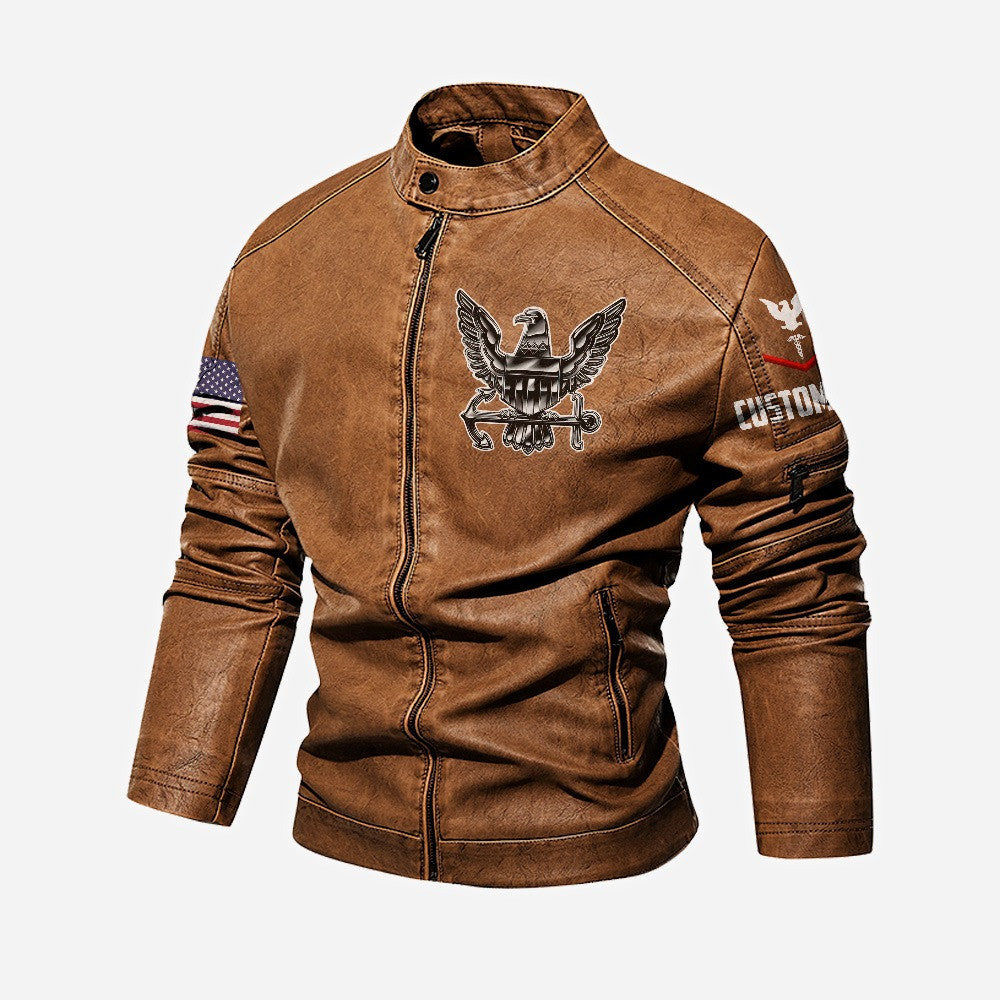Premium Custom US Navy Veteran Leather Jacket, Gifts For Navy Veteran, Gifts On Father's Day, Veterans Day.