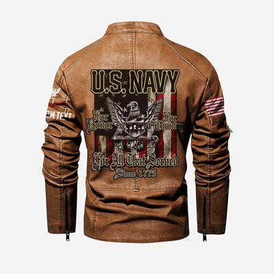 Premium Custom US Navy Veteran Leather Jacket, Gifts For Navy Veteran, Gifts On Father's Day, Veterans Day.
