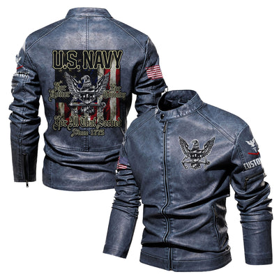 Premium Custom US Navy Veteran Leather Jacket, Gifts For Navy Veteran, Gifts On Father's Day, Veterans Day.
