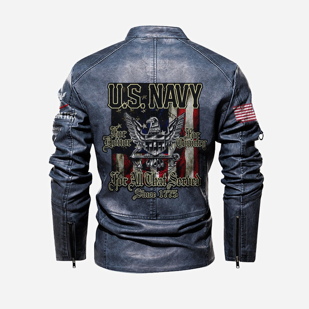 Premium Custom US Navy Veteran Leather Jacket, Gifts For Navy Veteran, Gifts On Father's Day, Veterans Day.