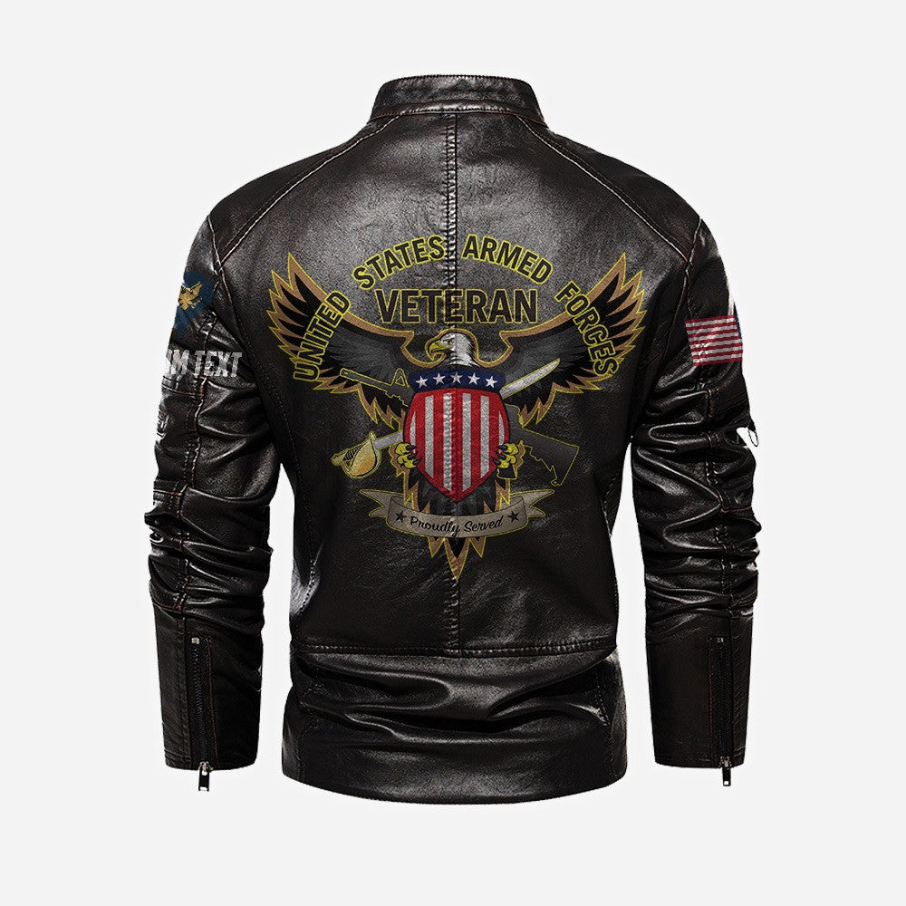 Premium Custom US Veteran Leather Jacket, Gifts For US Veteran, Gifts On Father's Day, Veterans Day.
