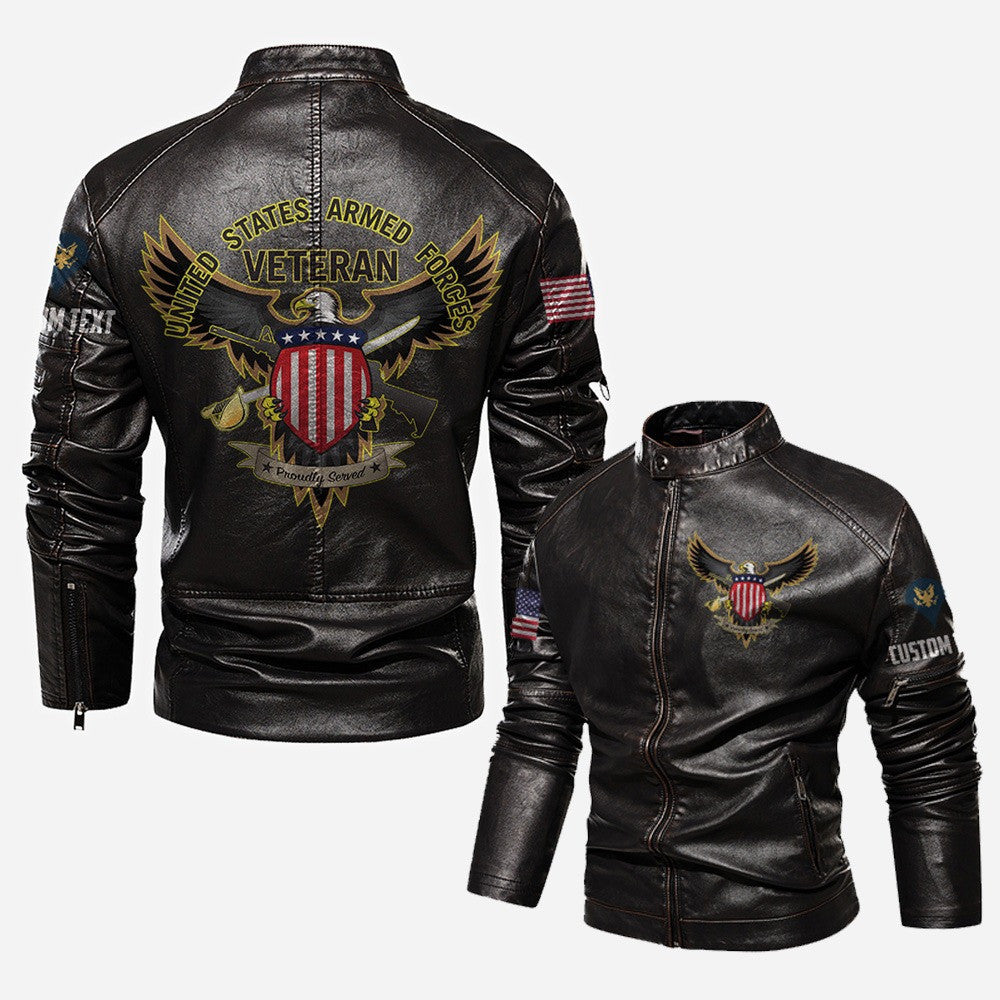 Premium Custom US Veteran Leather Jacket, Gifts For US Veteran, Gifts On Father's Day, Veterans Day.