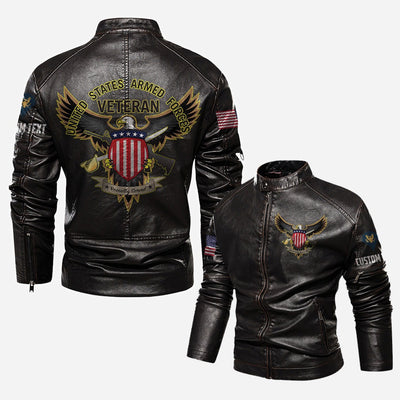 Premium Custom US Veteran Leather Jacket, Gifts For US Veteran, Gifts On Father's Day, Veterans Day.