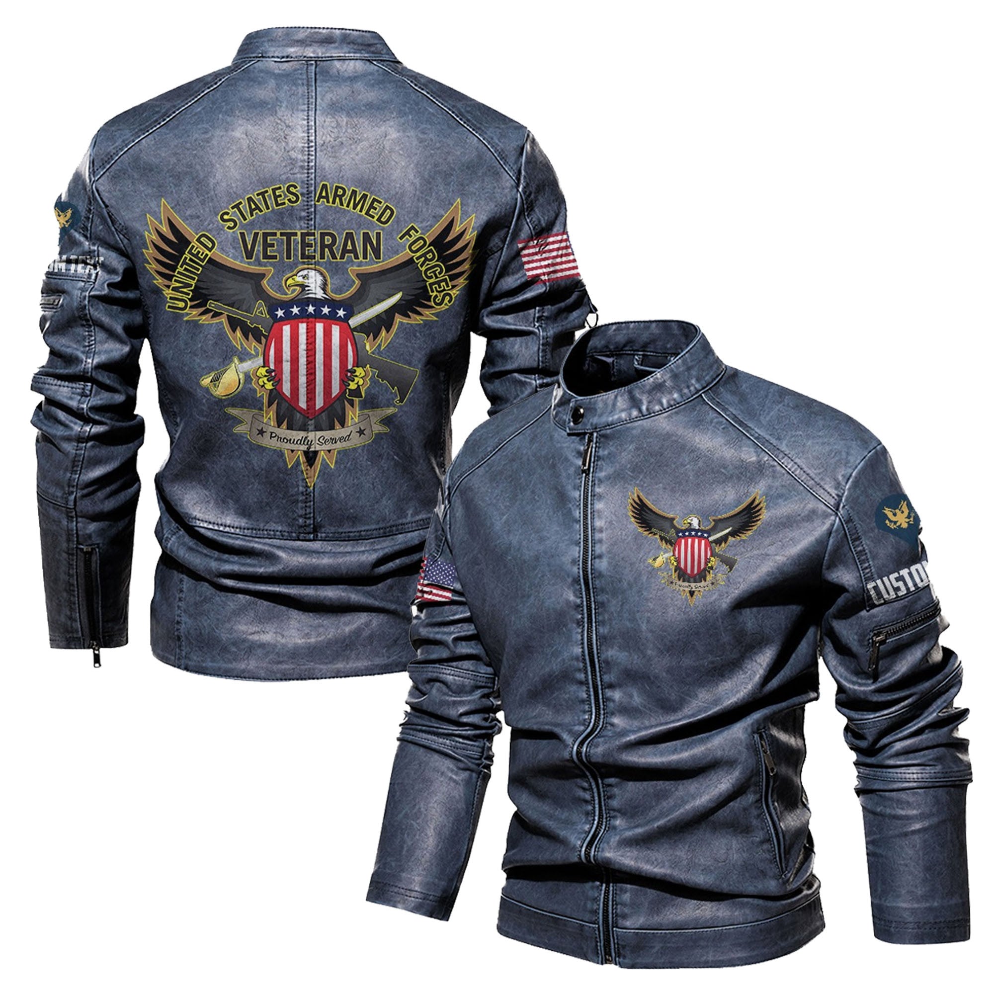 Premium Custom US Veteran Leather Jacket, Gifts For US Veteran, Gifts On Father's Day, Veterans Day.