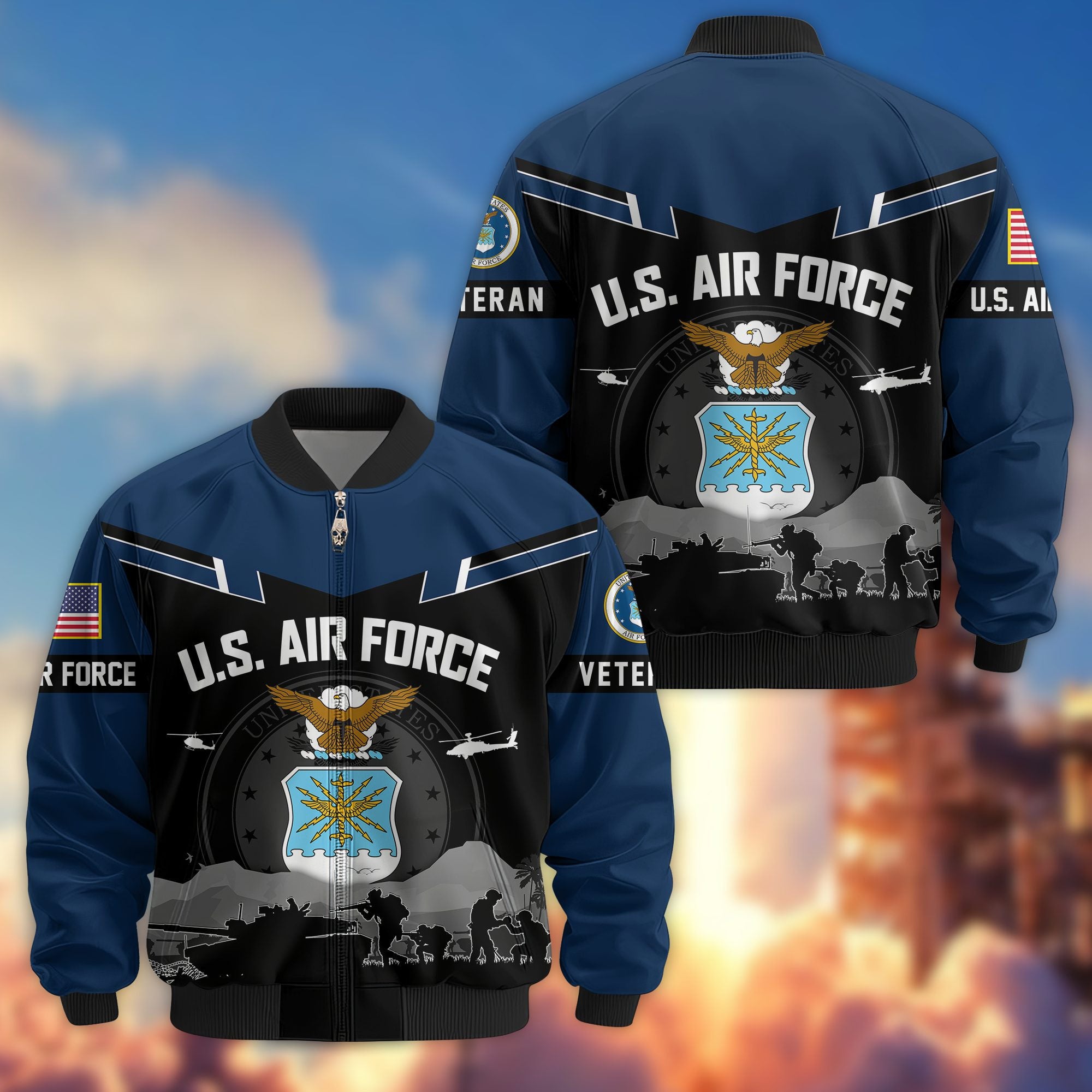 Premium US Veterans Bomber Jacket, Gifts For US Veterans, Gifts On Father's Day, Veterans Day.
