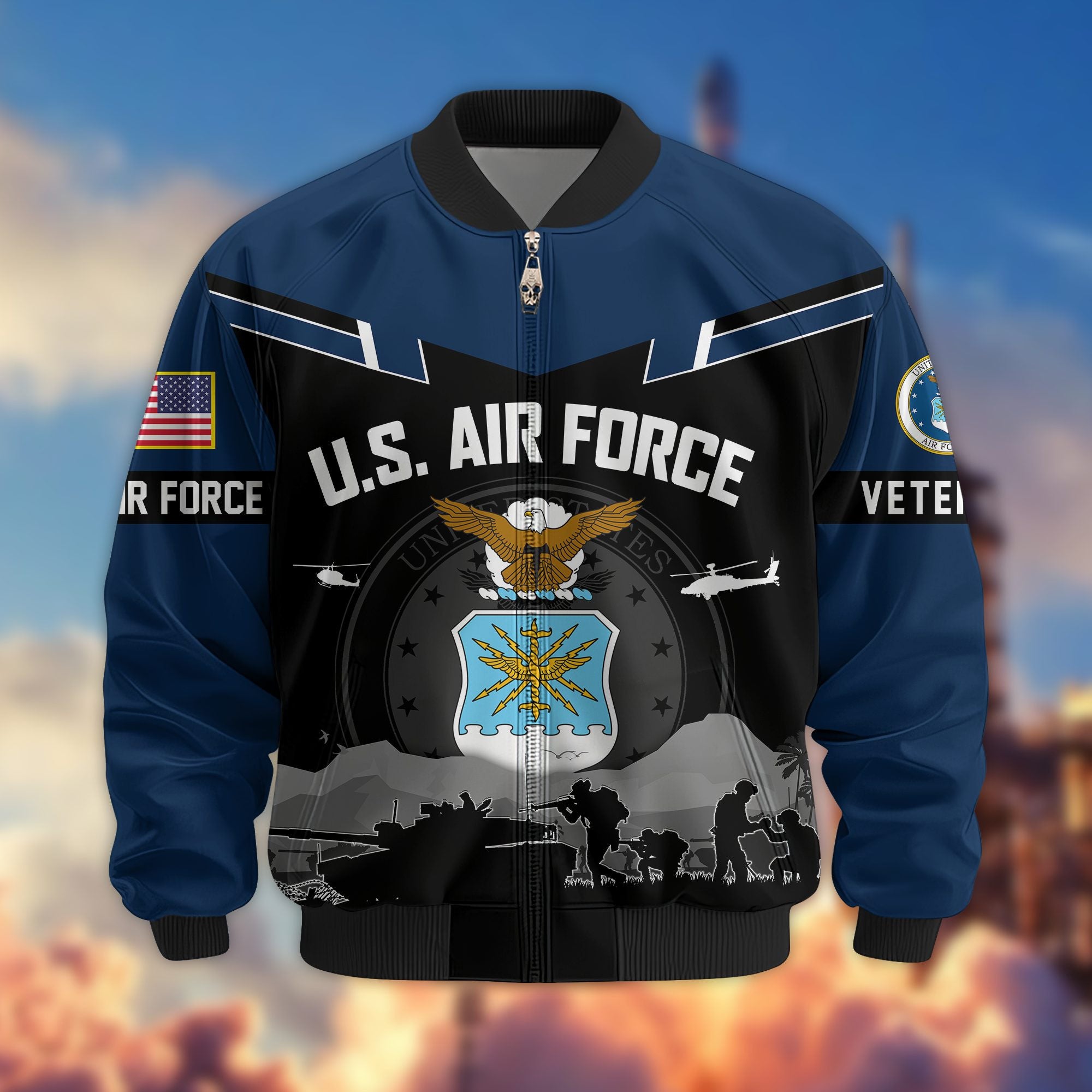 Premium US Veterans Bomber Jacket, Gifts For US Veterans, Gifts On Father's Day, Veterans Day.