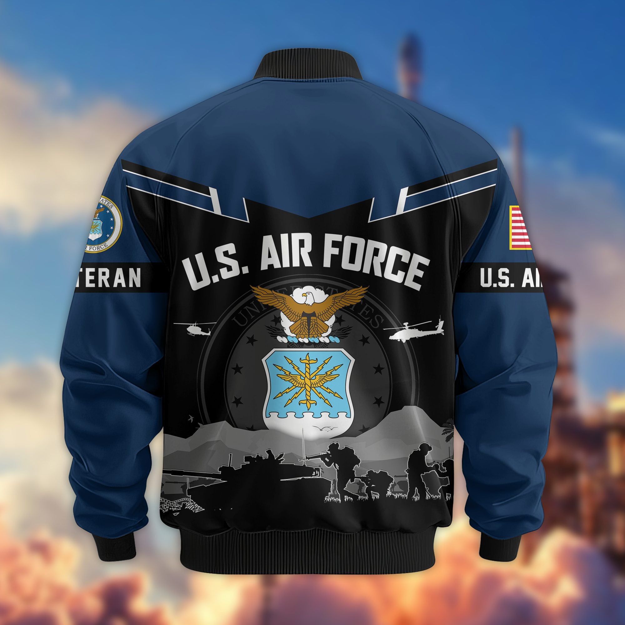 Premium US Veterans Bomber Jacket, Gifts For US Veterans, Gifts On Father's Day, Veterans Day.
