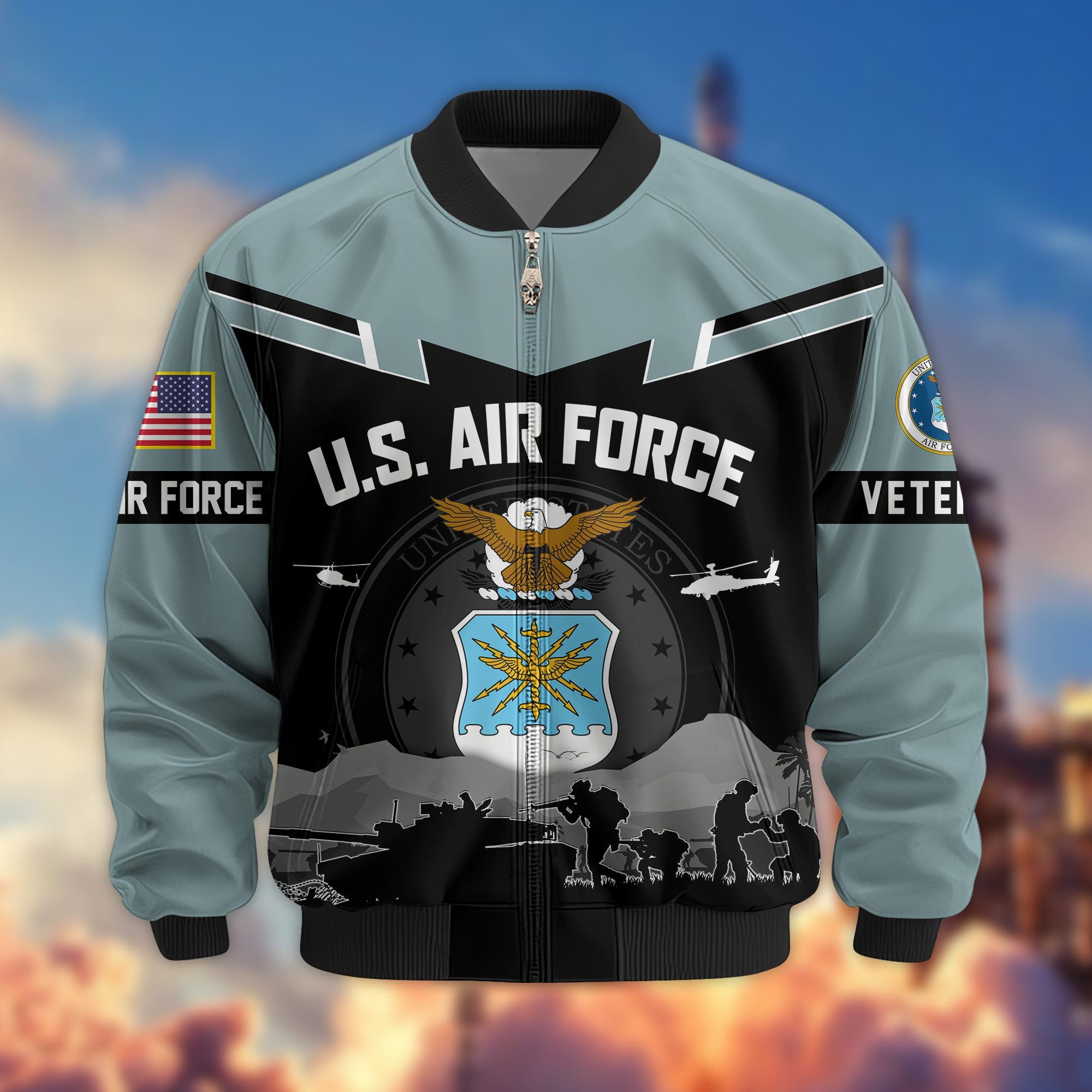 Premium US Veterans Bomber Jacket, Gifts For US Veterans, Gifts On Father's Day, Veterans Day.