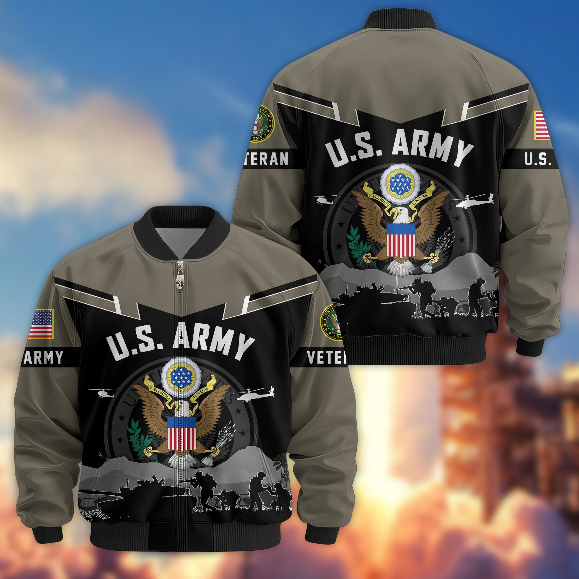 Premium US Veterans Bomber Jacket, Gifts For US Veterans, Gifts On Father's Day, Veterans Day.