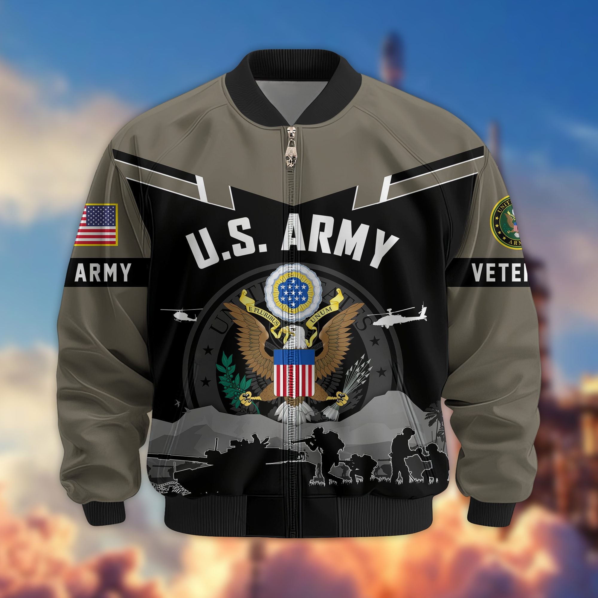 Premium US Veterans Bomber Jacket, Gifts For US Veterans, Gifts On Father's Day, Veterans Day.