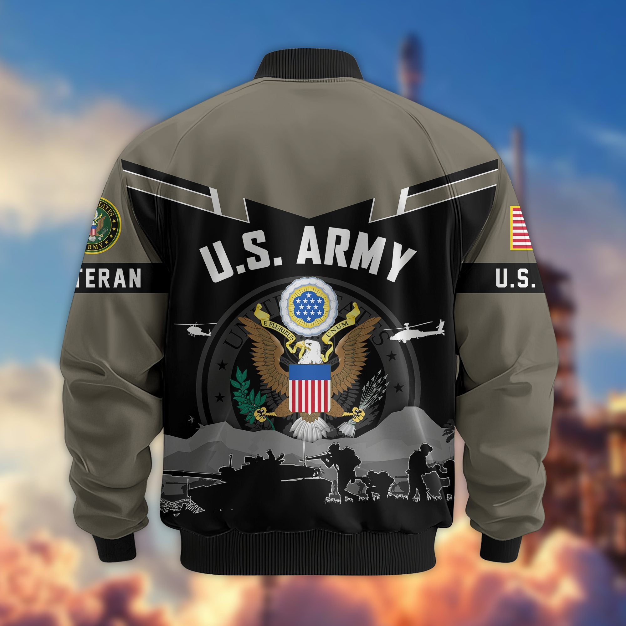 Premium US Veterans Bomber Jacket, Gifts For US Veterans, Gifts On Father's Day, Veterans Day.