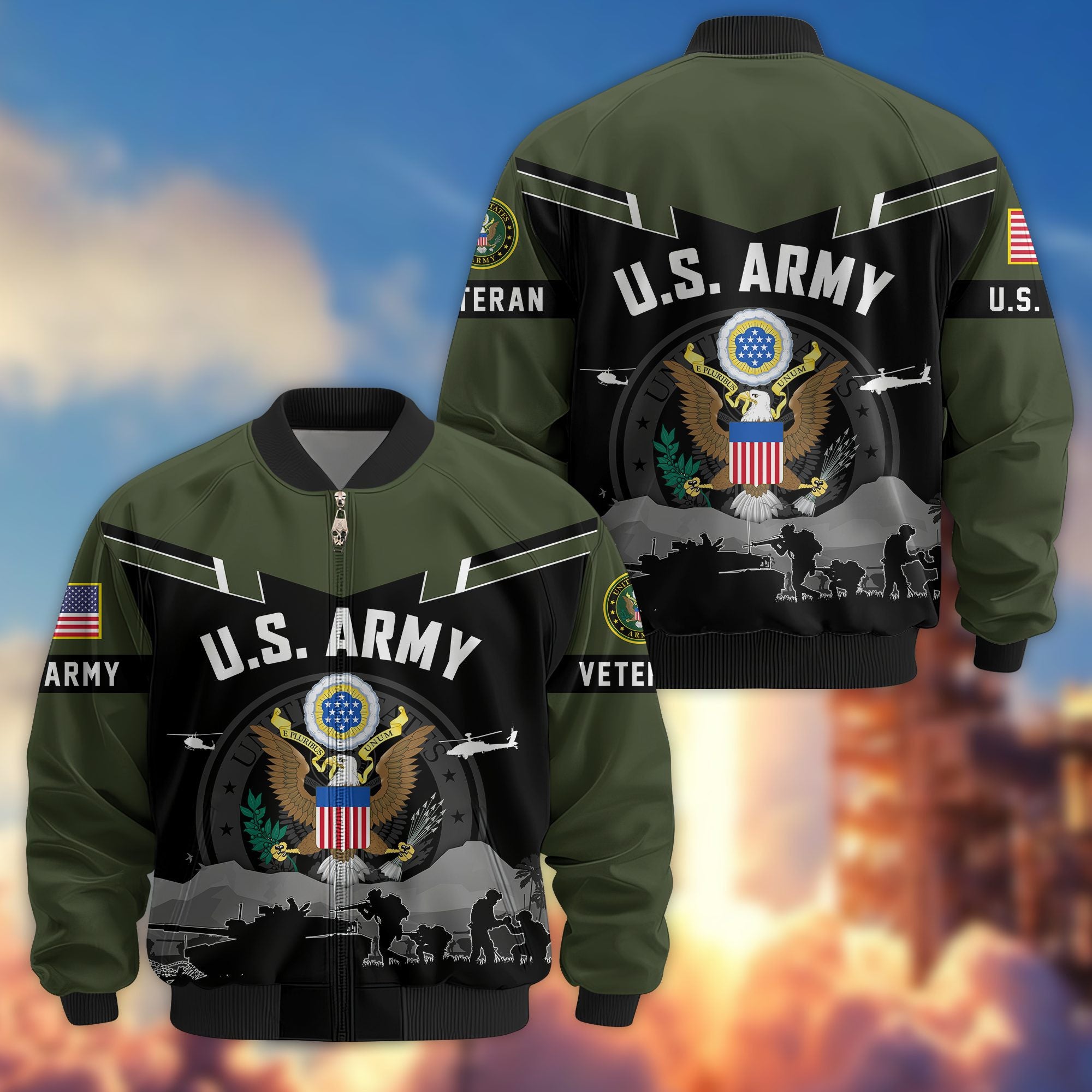 Premium US Veterans Bomber Jacket, Gifts For US Veterans, Gifts On Father's Day, Veterans Day.