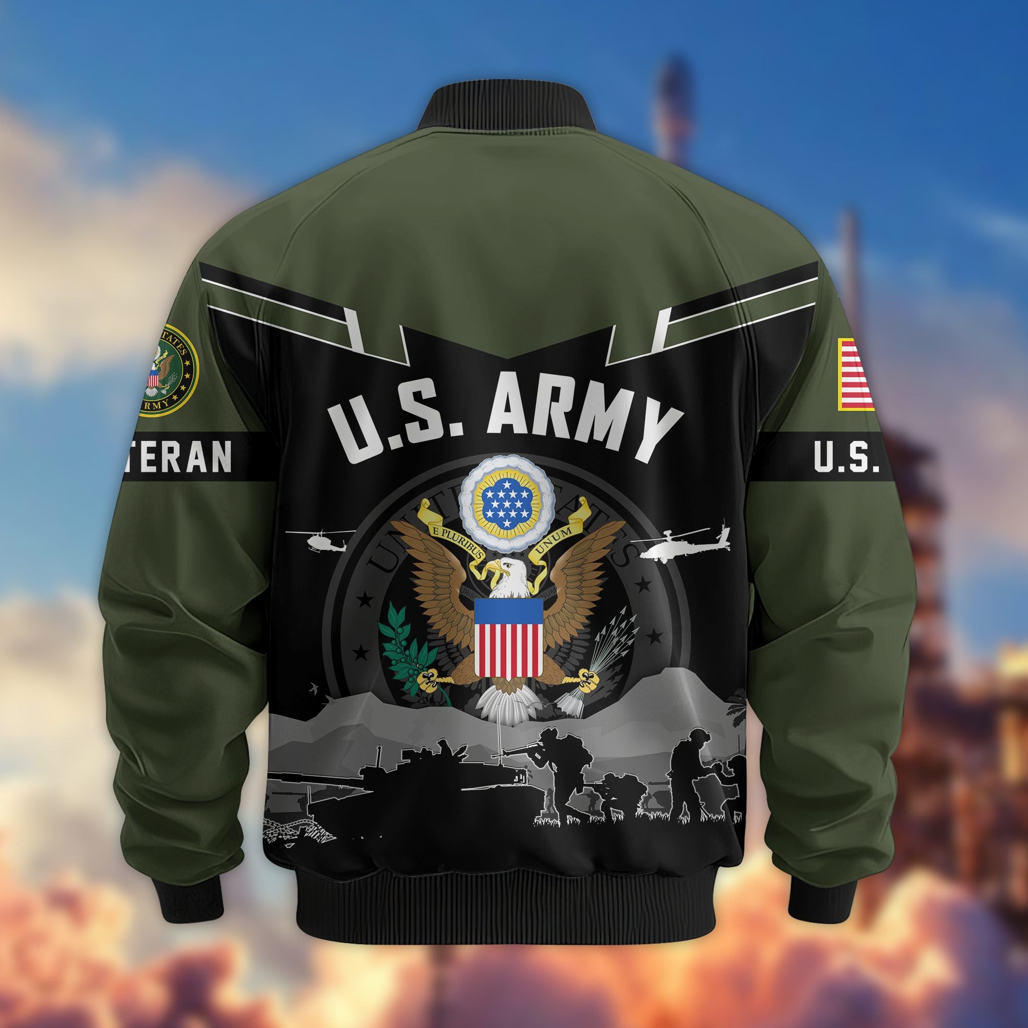 Premium US Veterans Bomber Jacket, Gifts For US Veterans, Gifts On Father's Day, Veterans Day.