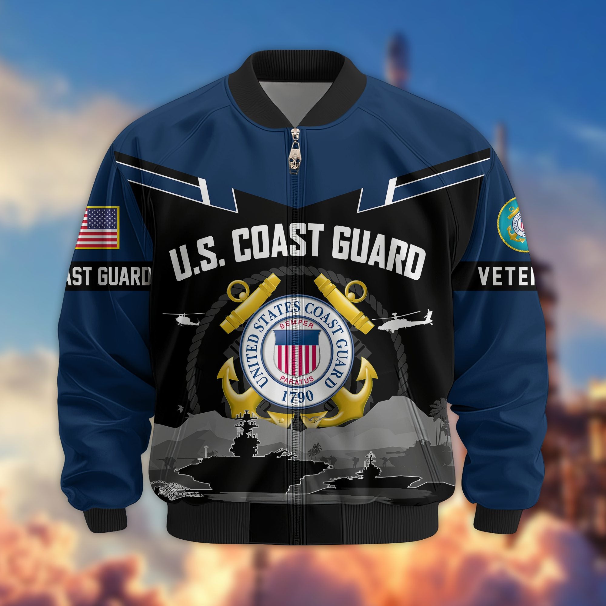 Premium US Veterans Bomber Jacket, Gifts For US Veterans, Gifts On Father's Day, Veterans Day.