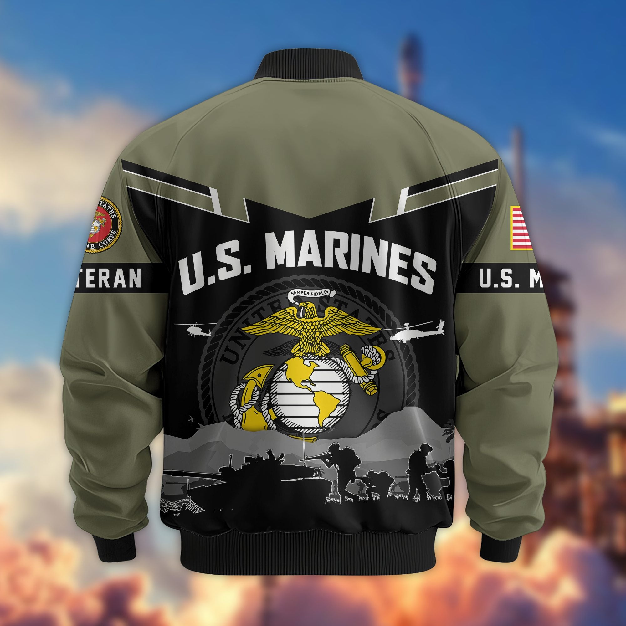Premium US Veterans Bomber Jacket, Gifts For US Veterans, Gifts On Father's Day, Veterans Day.