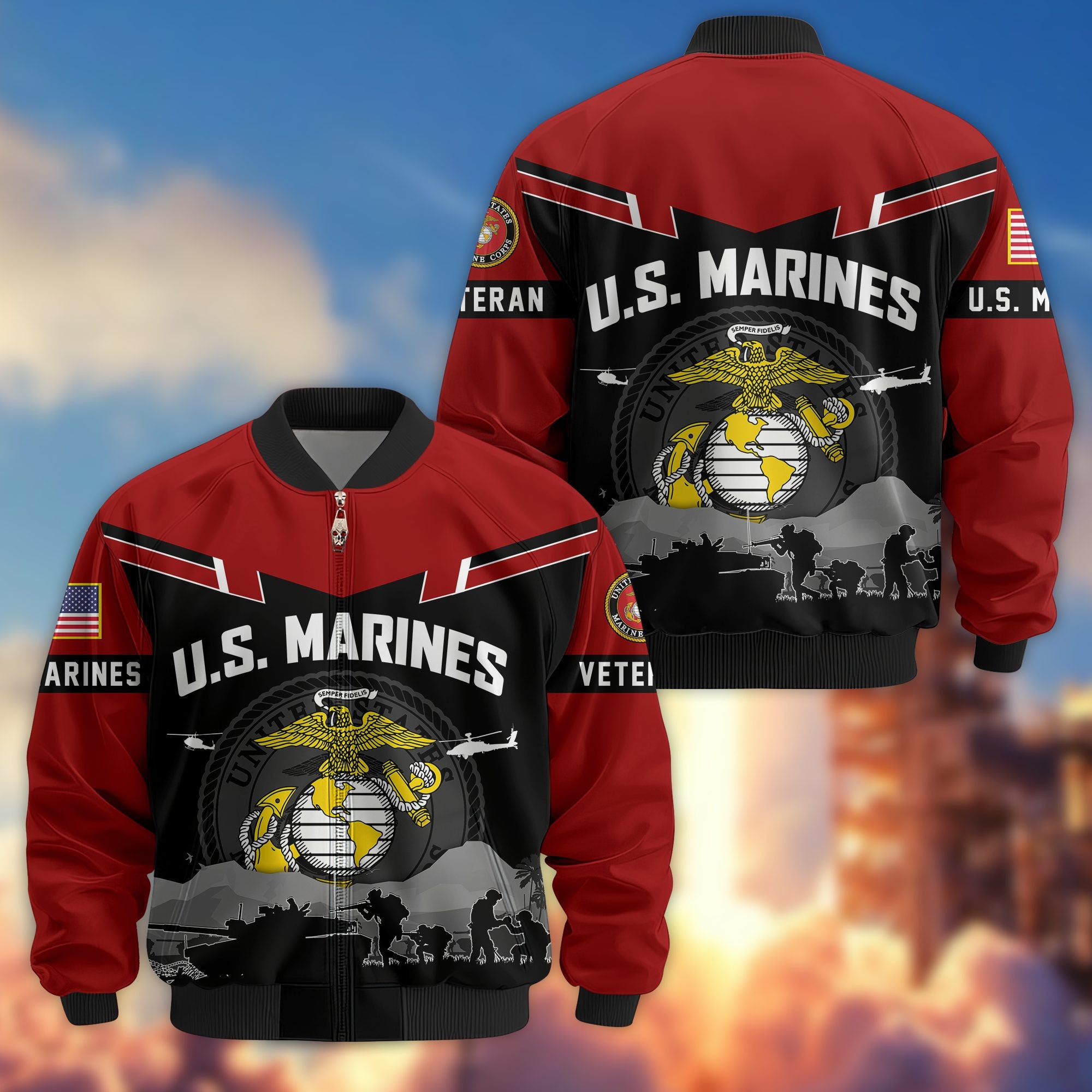 Premium US Veterans Bomber Jacket, Gifts For US Veterans, Gifts On Father's Day, Veterans Day.
