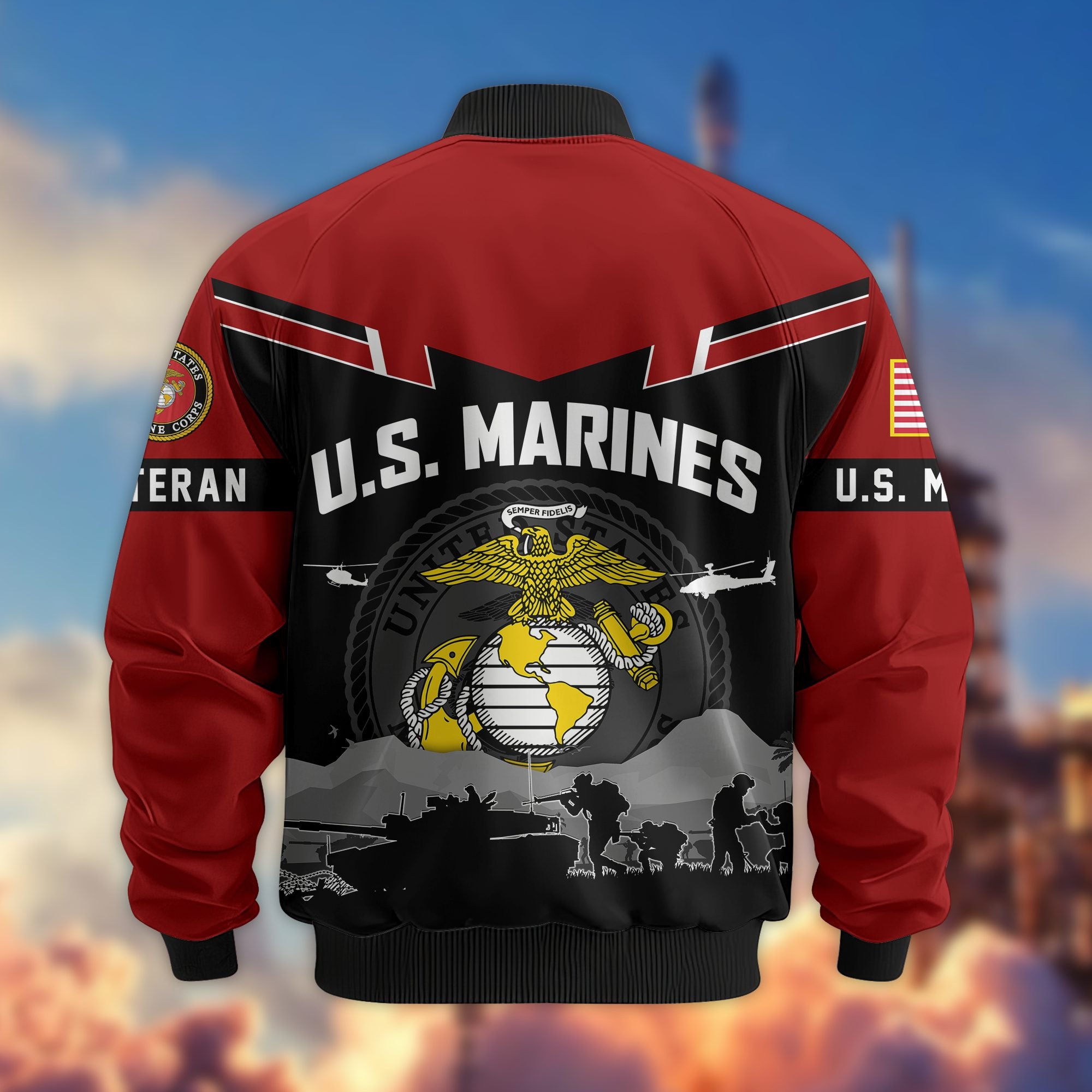 Premium US Veterans Bomber Jacket, Gifts For US Veterans, Gifts On Father's Day, Veterans Day.