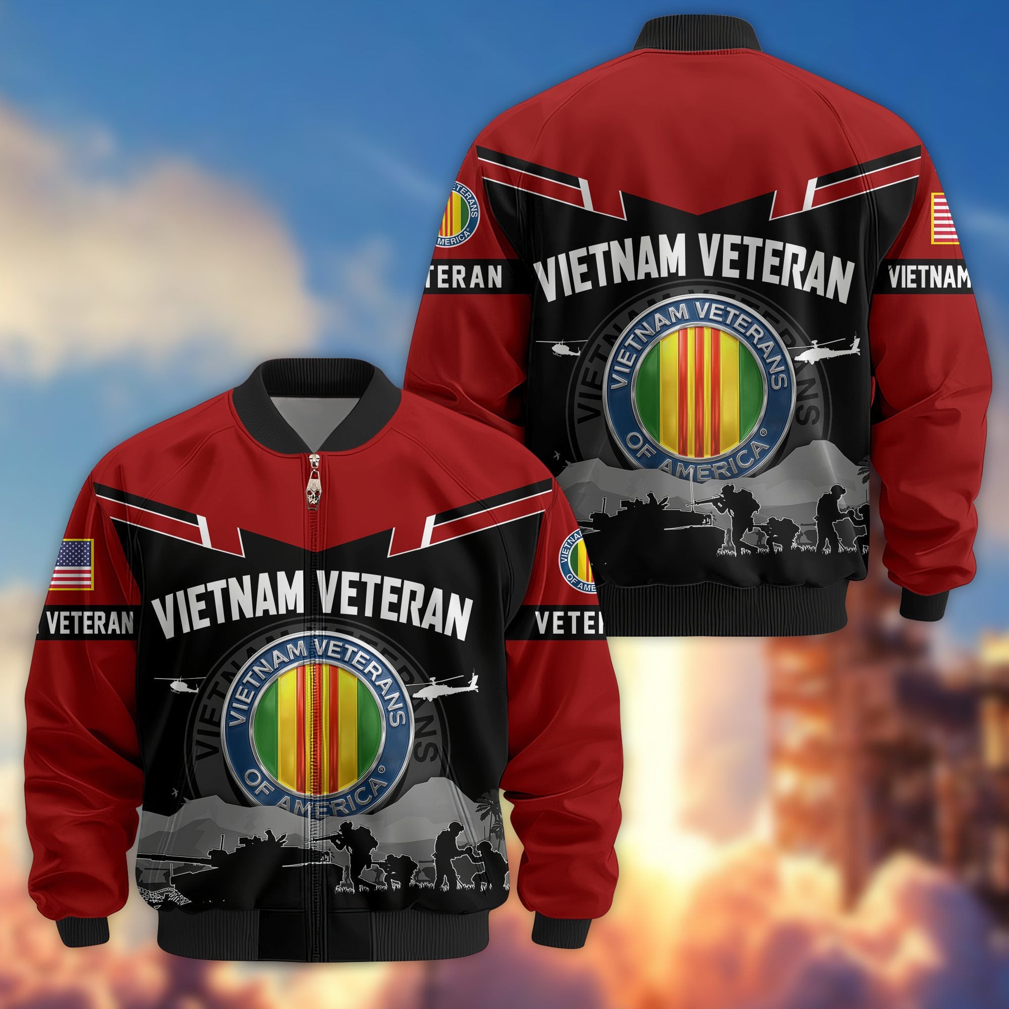 Premium US Veterans Bomber Jacket, Gifts For US Veterans, Gifts On Father's Day, Veterans Day.