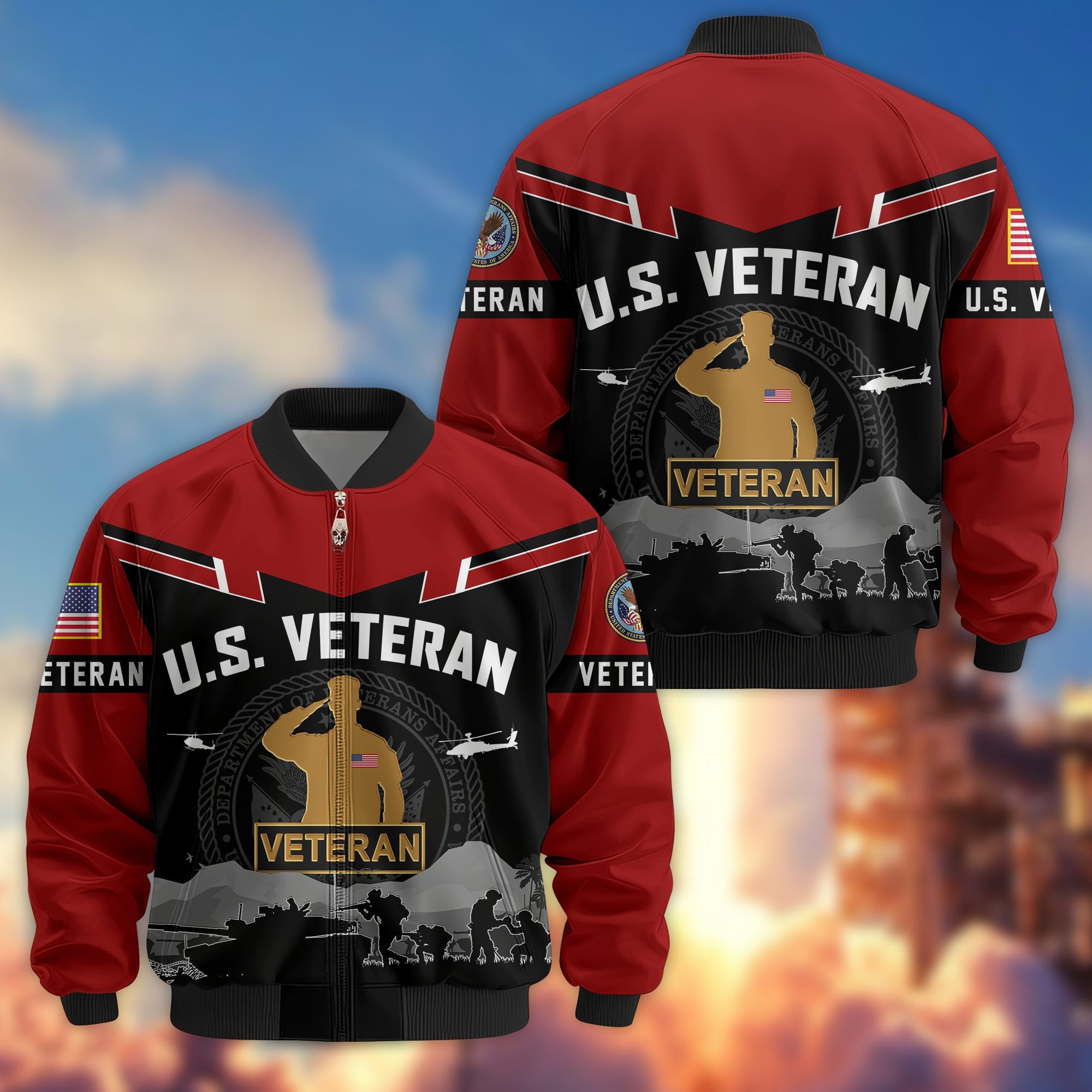Premium US Veterans Bomber Jacket, Gifts For US Veterans, Gifts On Father's Day, Veterans Day.