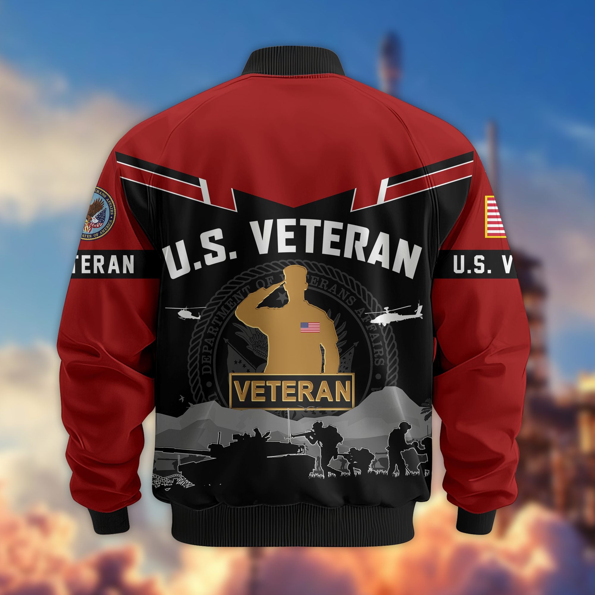 Premium US Veterans Bomber Jacket, Gifts For US Veterans, Gifts On Father's Day, Veterans Day.