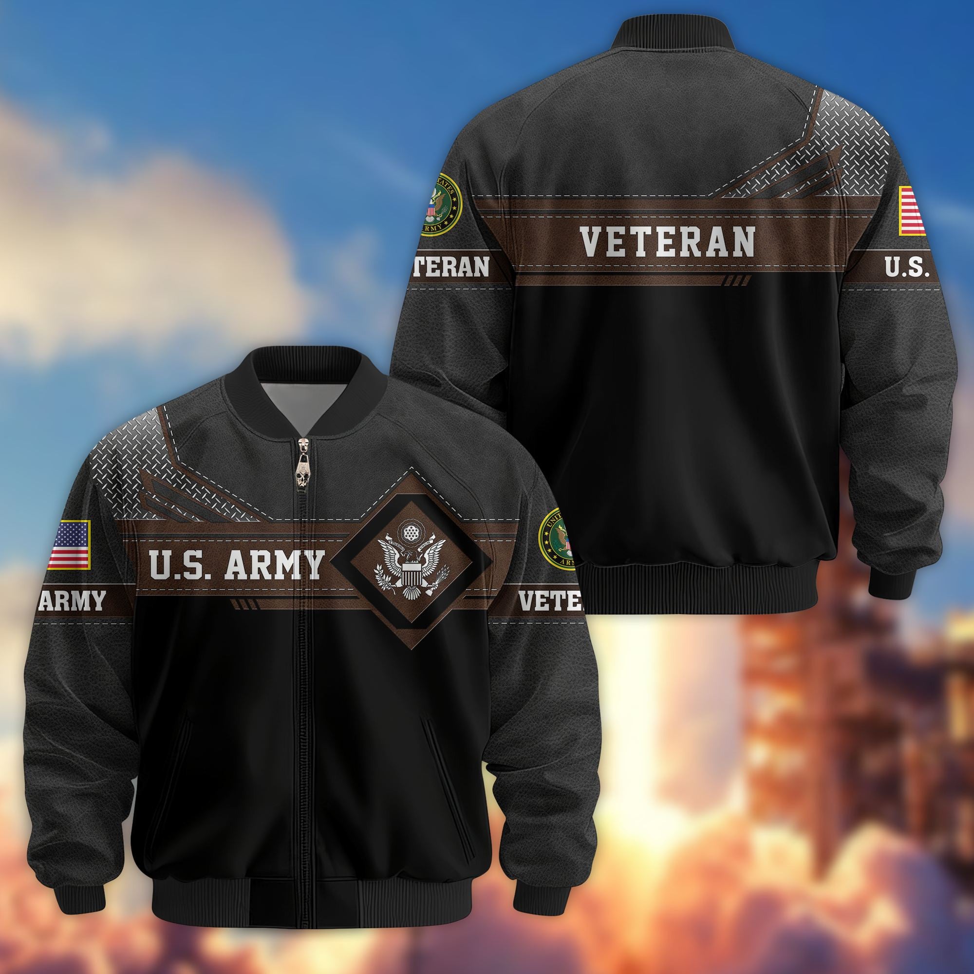 Premium US Veterans Bomber Jacket, Gifts For US Veterans, Gifts On Father's Day, Veterans Day.