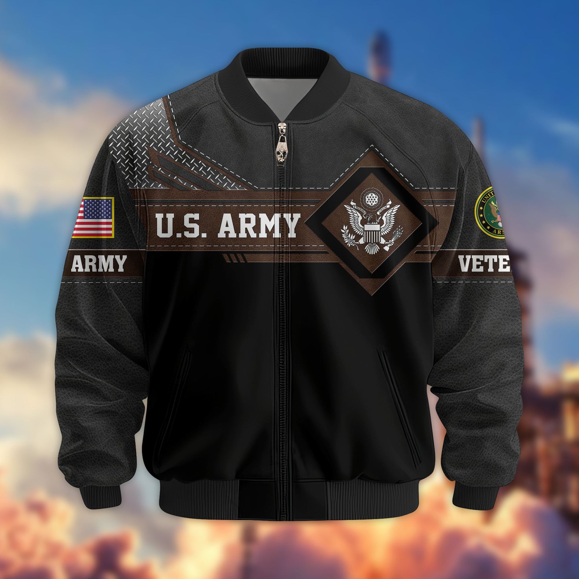Premium US Veterans Bomber Jacket, Gifts For US Veterans, Gifts On Father's Day, Veterans Day.