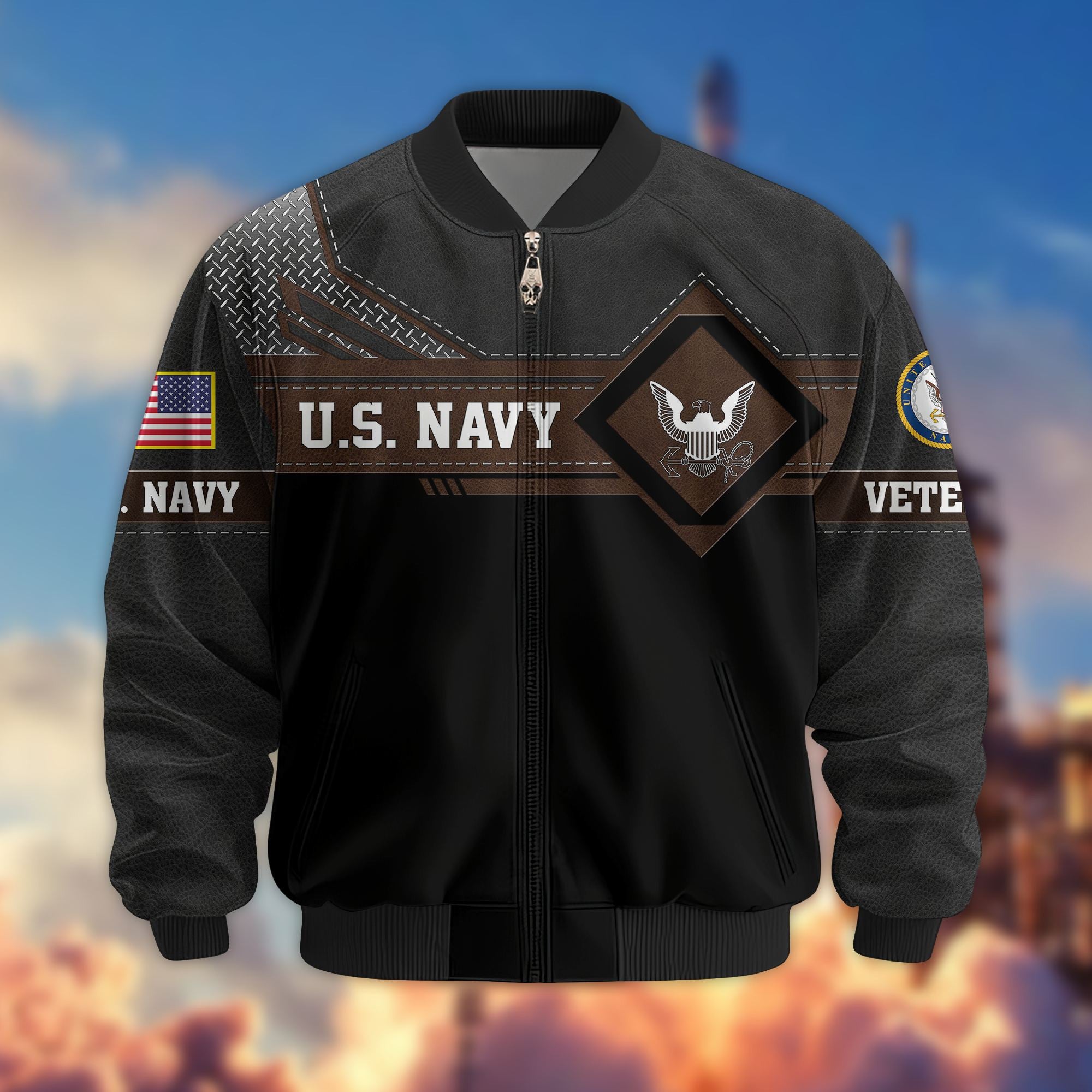 Premium US Veterans Bomber Jacket, Gifts For US Veterans, Gifts On Father's Day, Veterans Day.