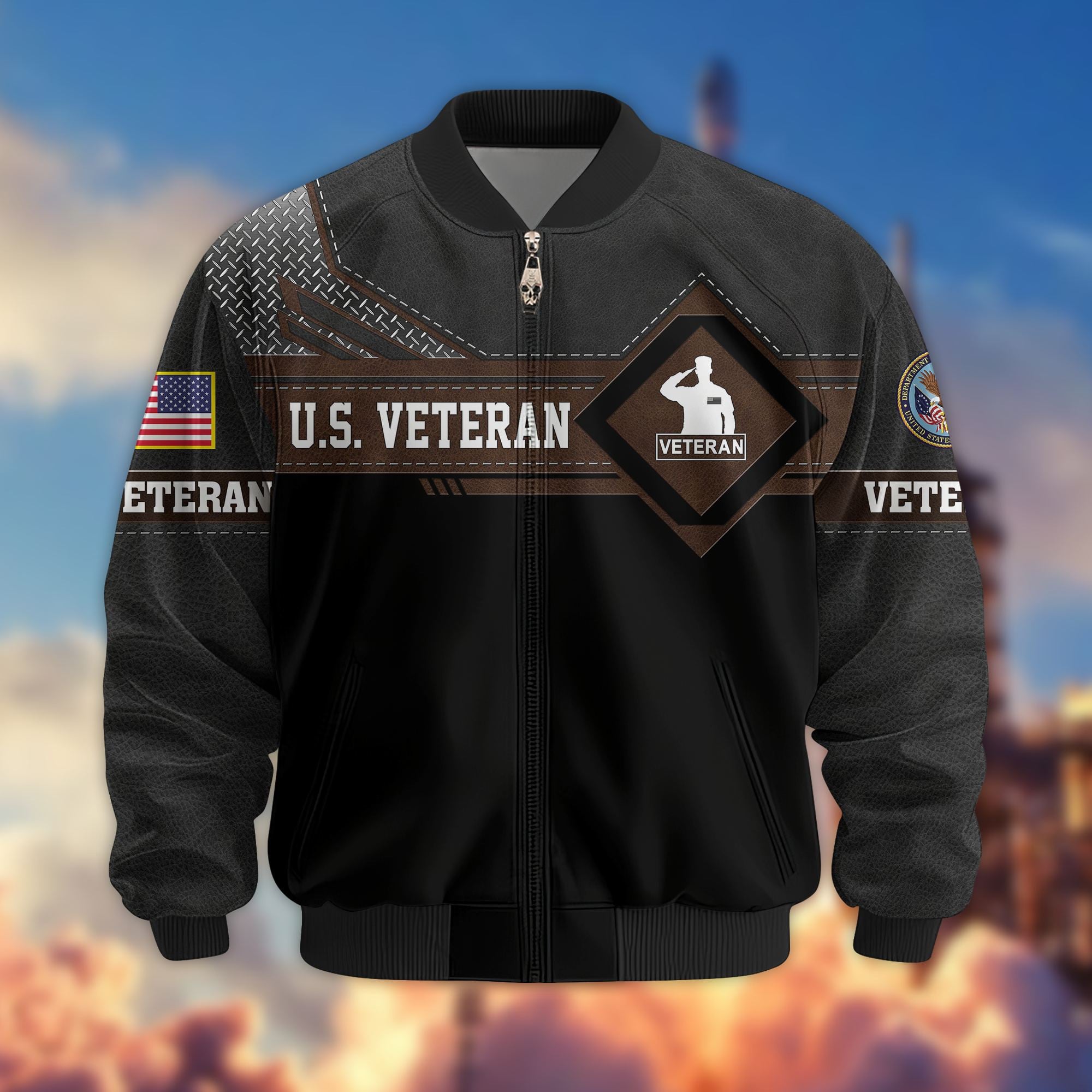 Premium US Veterans Bomber Jacket, Gifts For US Veterans, Gifts On Father's Day, Veterans Day.
