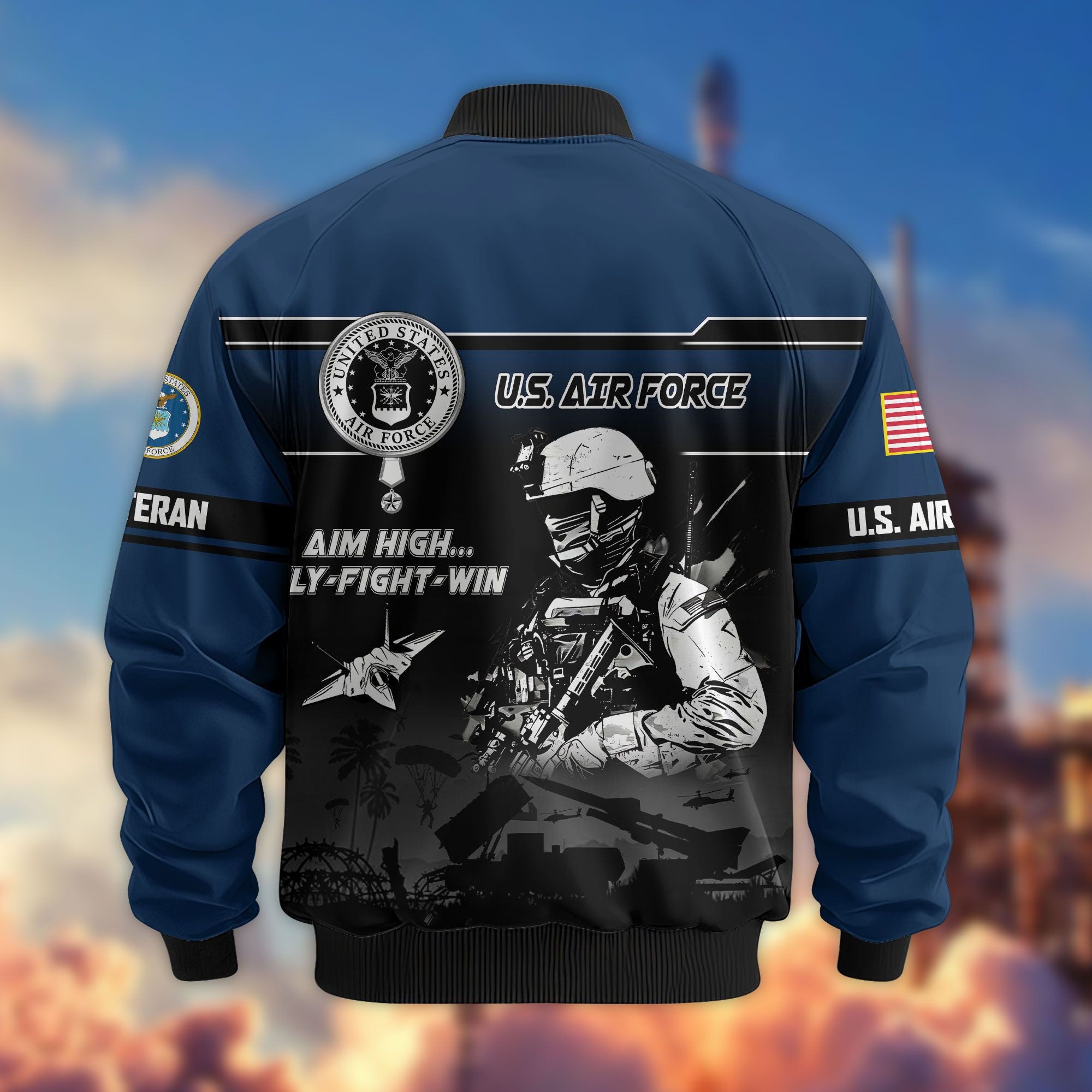 Premium US Veterans Bomber Jacket, Gifts For US Veterans, Gifts On Father's Day, Veterans Day.