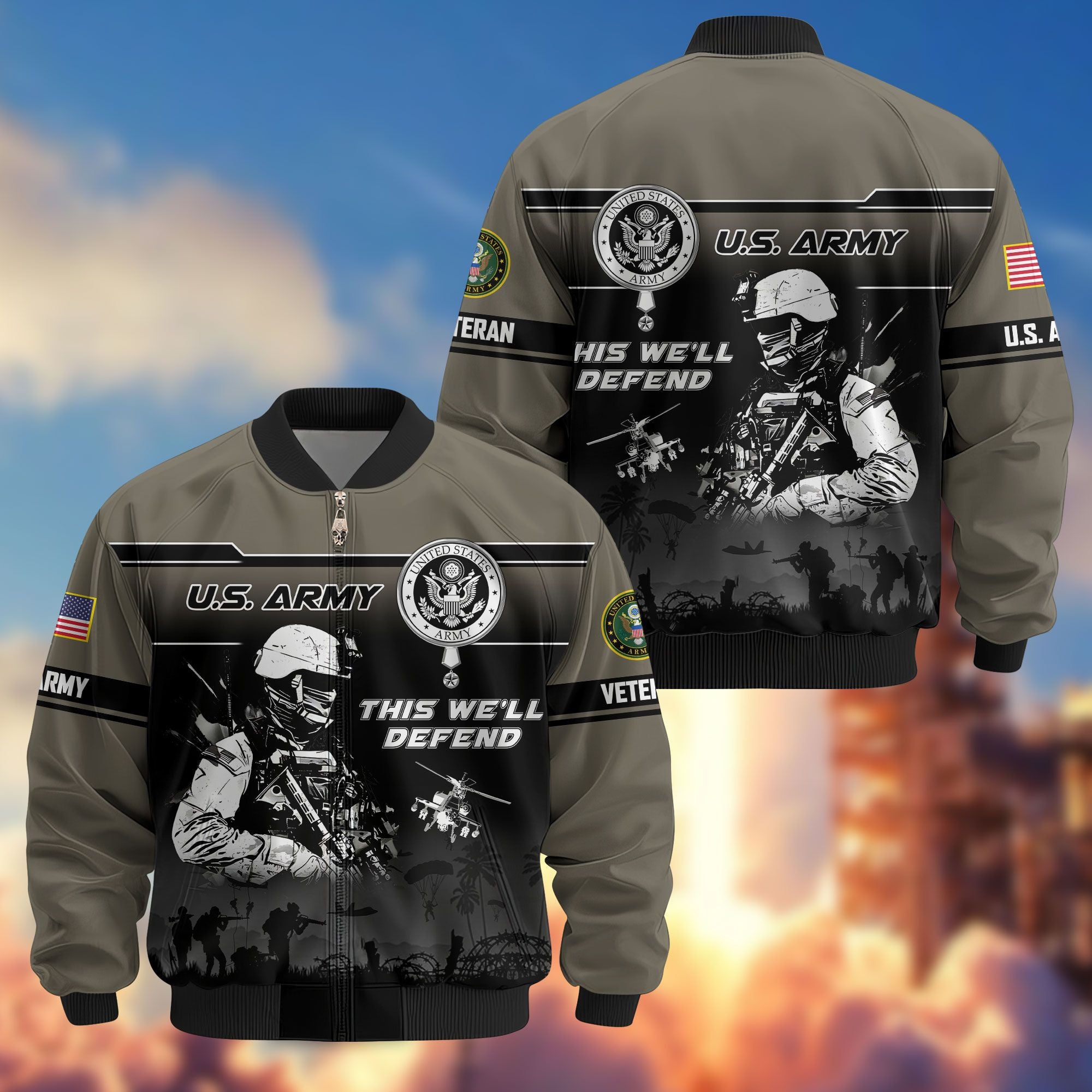 Premium US Veterans Bomber Jacket, Gifts For US Veterans, Gifts On Father's Day, Veterans Day.