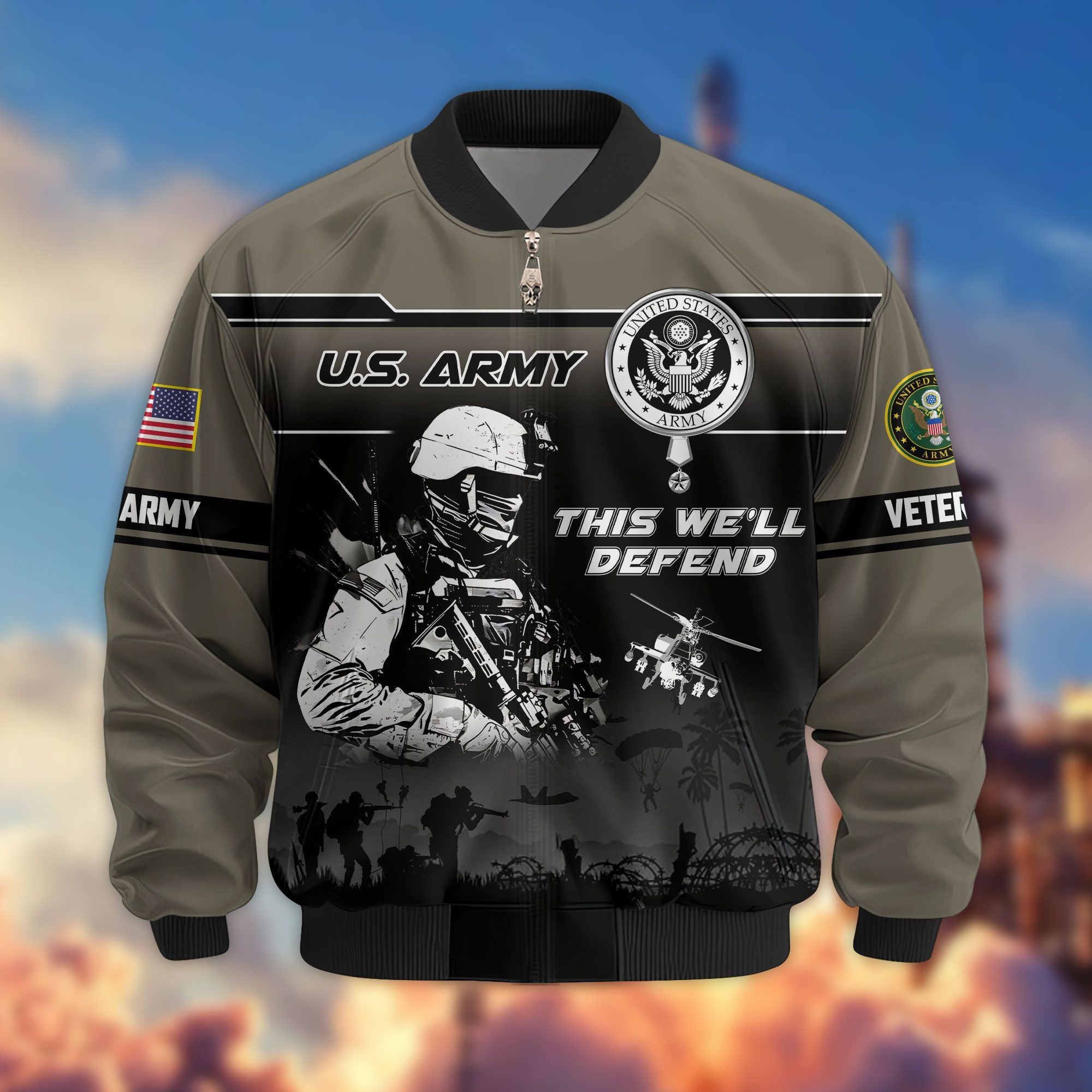 Premium US Veterans Bomber Jacket, Gifts For US Veterans, Gifts On Father's Day, Veterans Day.