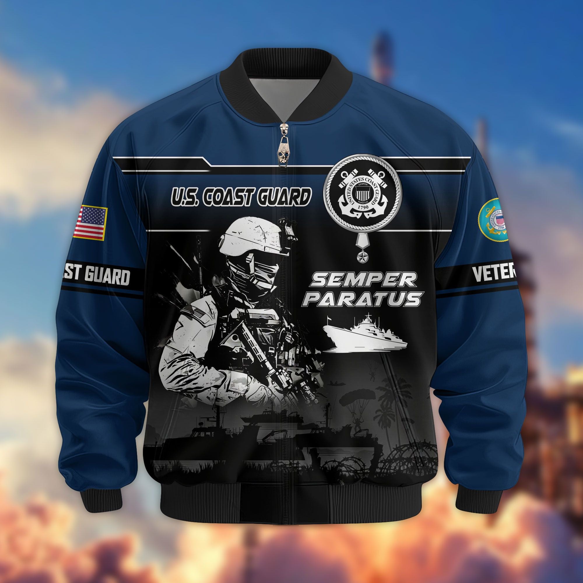 Premium US Veterans Bomber Jacket, Gifts For US Veterans, Gifts On Father's Day, Veterans Day.