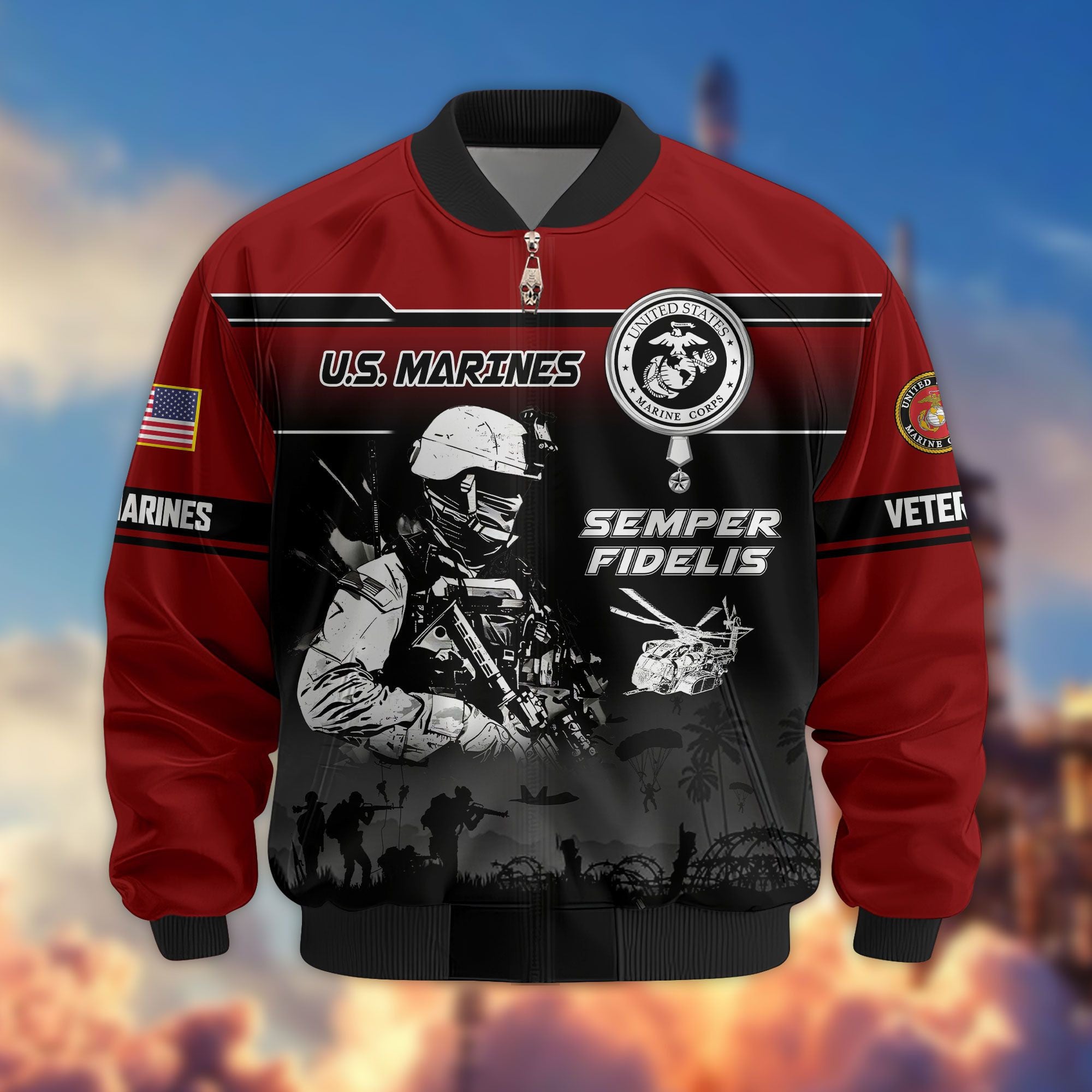 Premium US Veterans Bomber Jacket, Gifts For US Veterans, Gifts On Father's Day, Veterans Day.