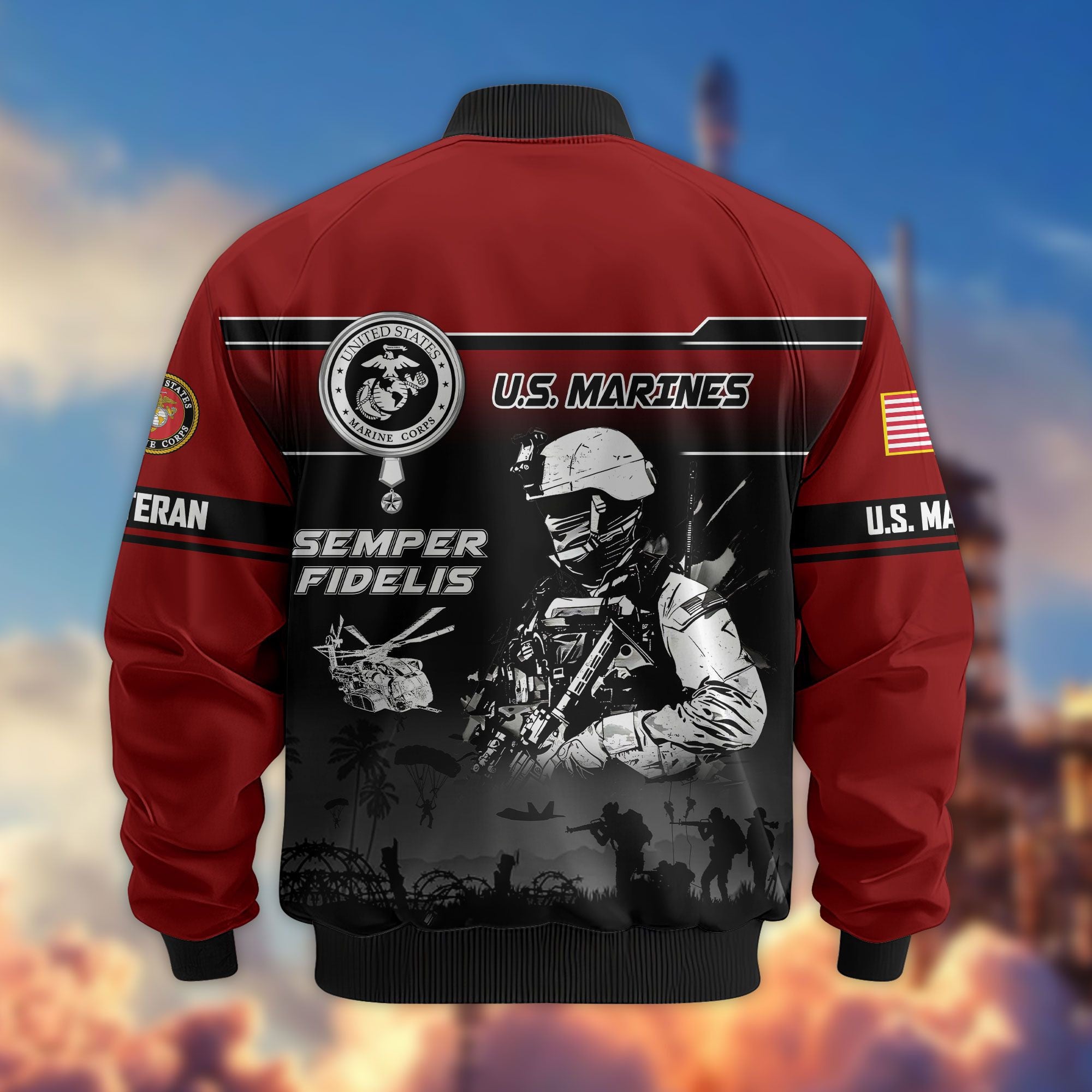Premium US Veterans Bomber Jacket, Gifts For US Veterans, Gifts On Father's Day, Veterans Day.