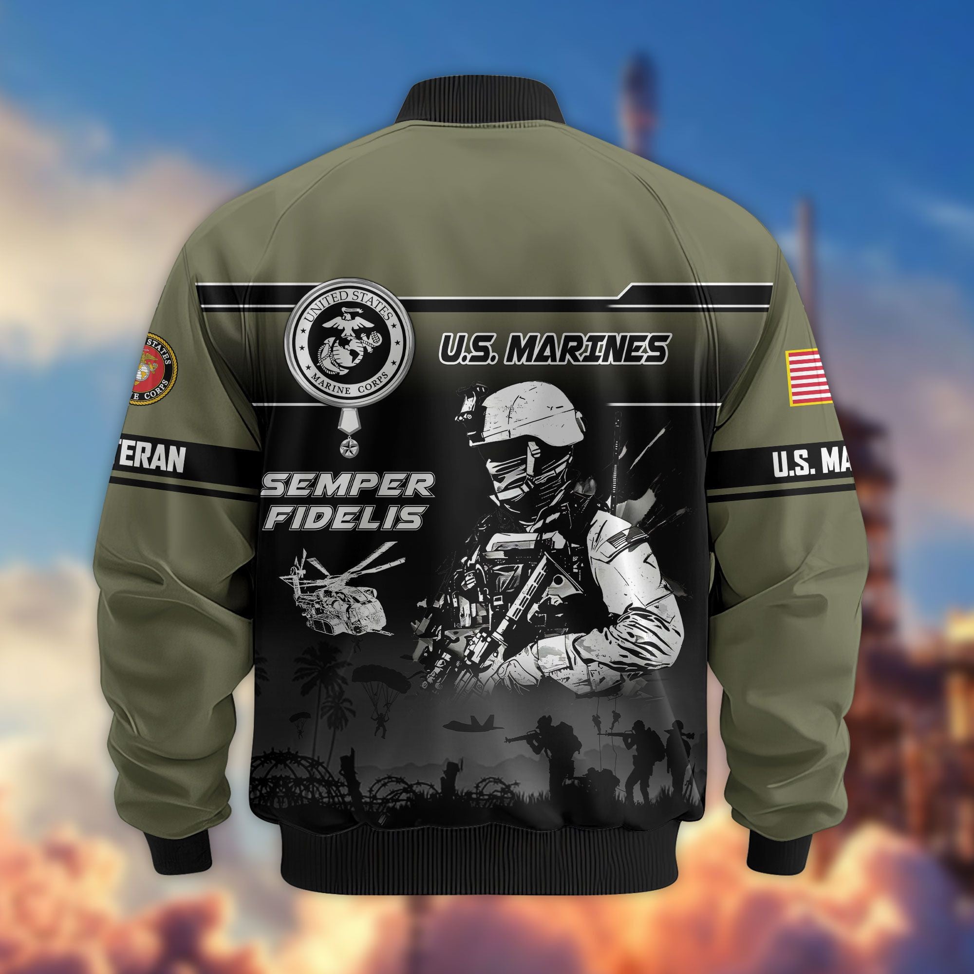 Premium US Veterans Bomber Jacket, Gifts For US Veterans, Gifts On Father's Day, Veterans Day.